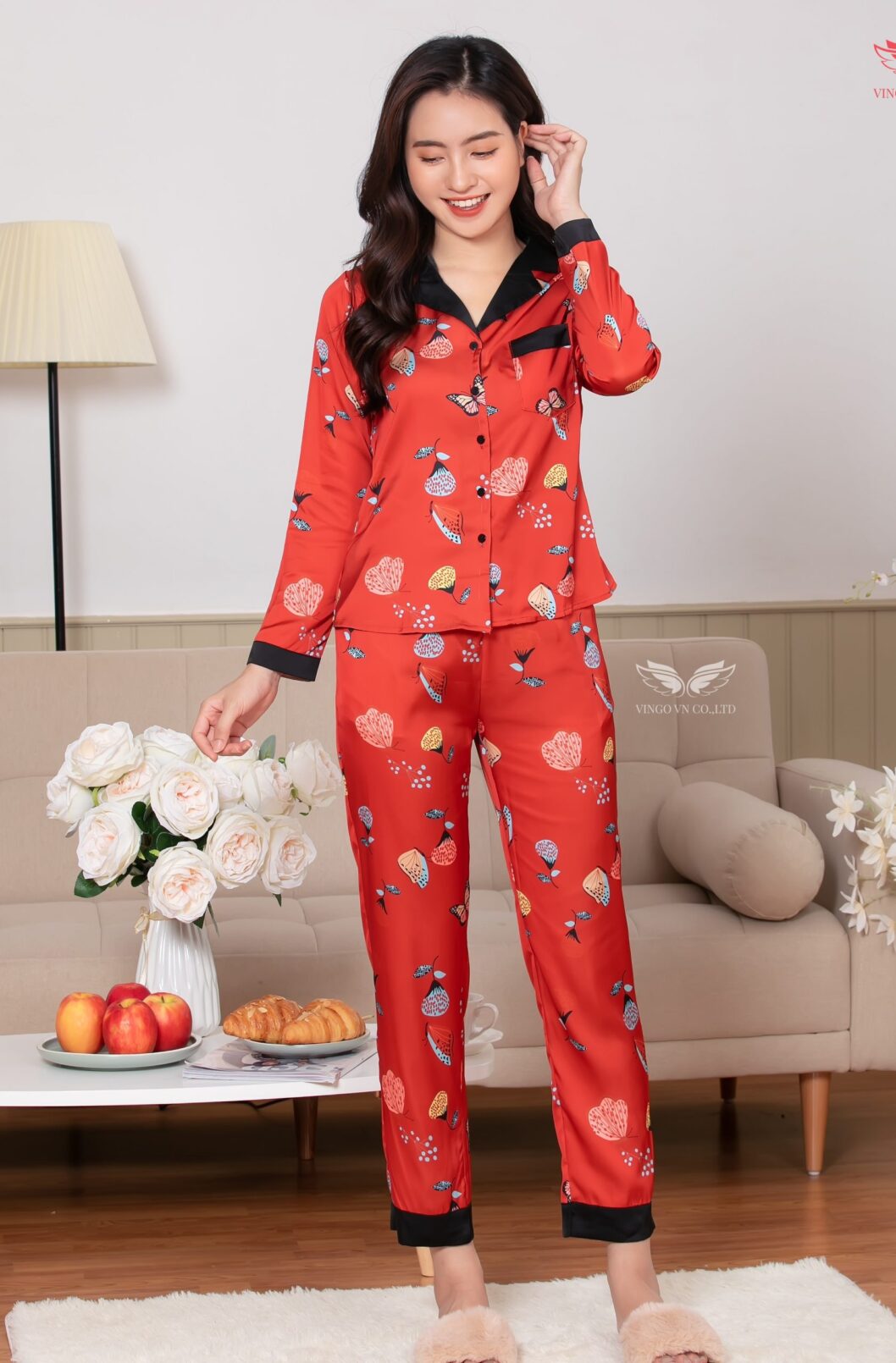 Bộ pijama lụa dài cao cấp