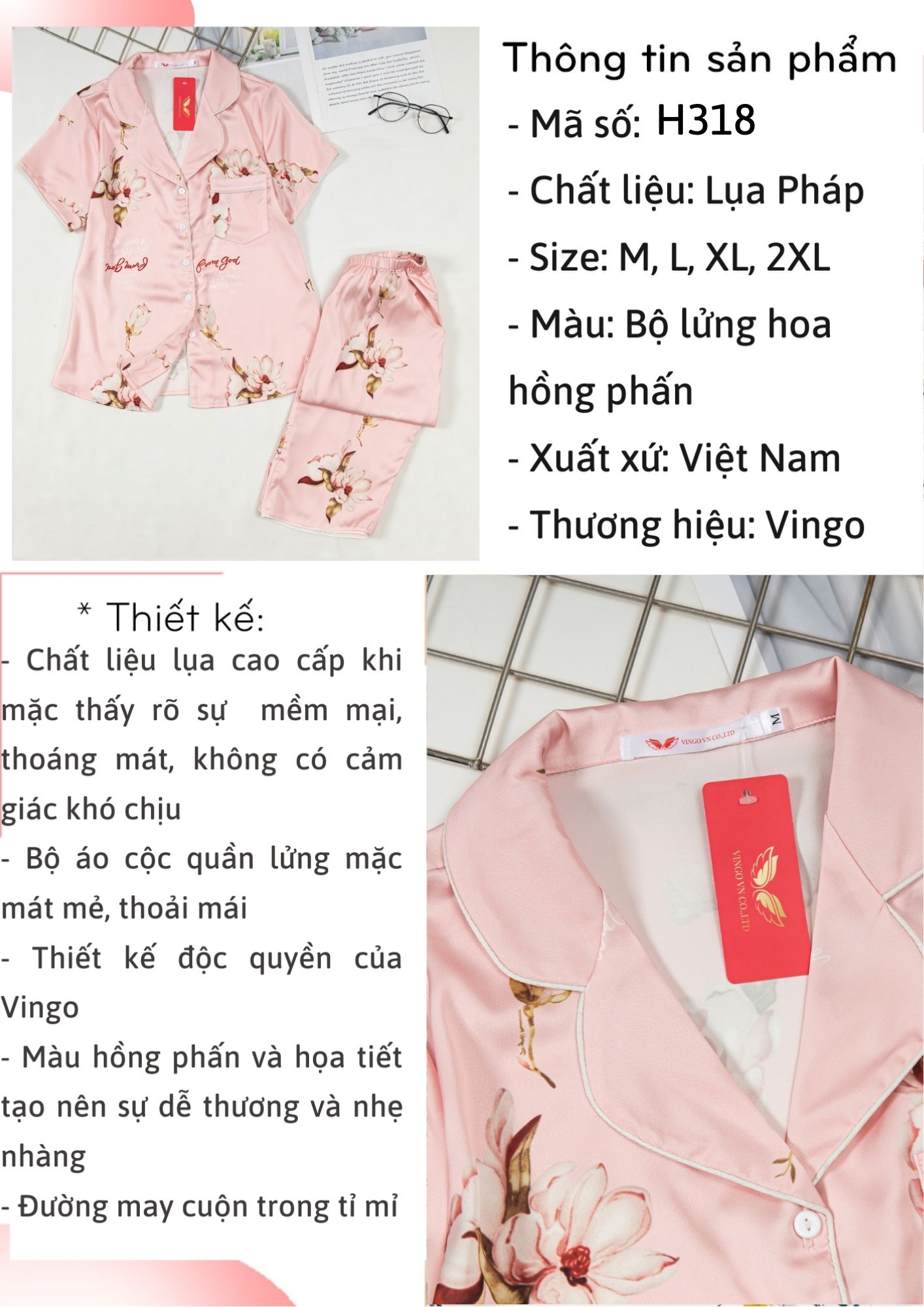 Bộ Pijama Tay Cộc Quần Lửng Họa Tiết Hoa Đá Nền Hồng Phấn H318 Vingo -  Vingo Việt Nam
