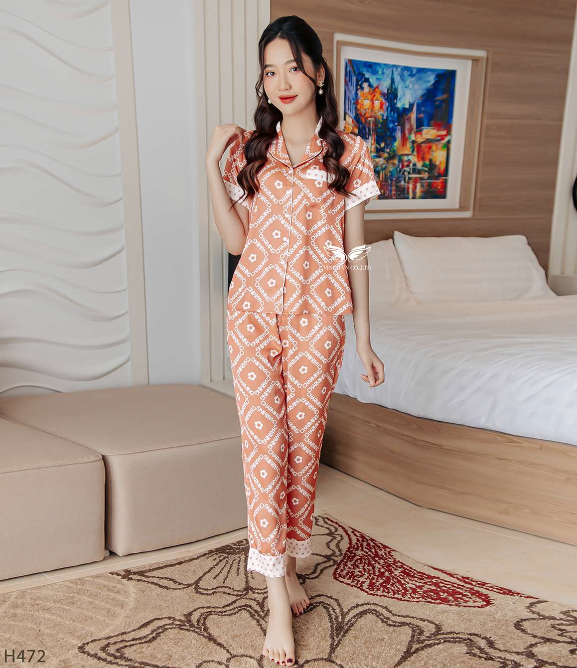 Bộ pijama H472 tay cộc quần dài