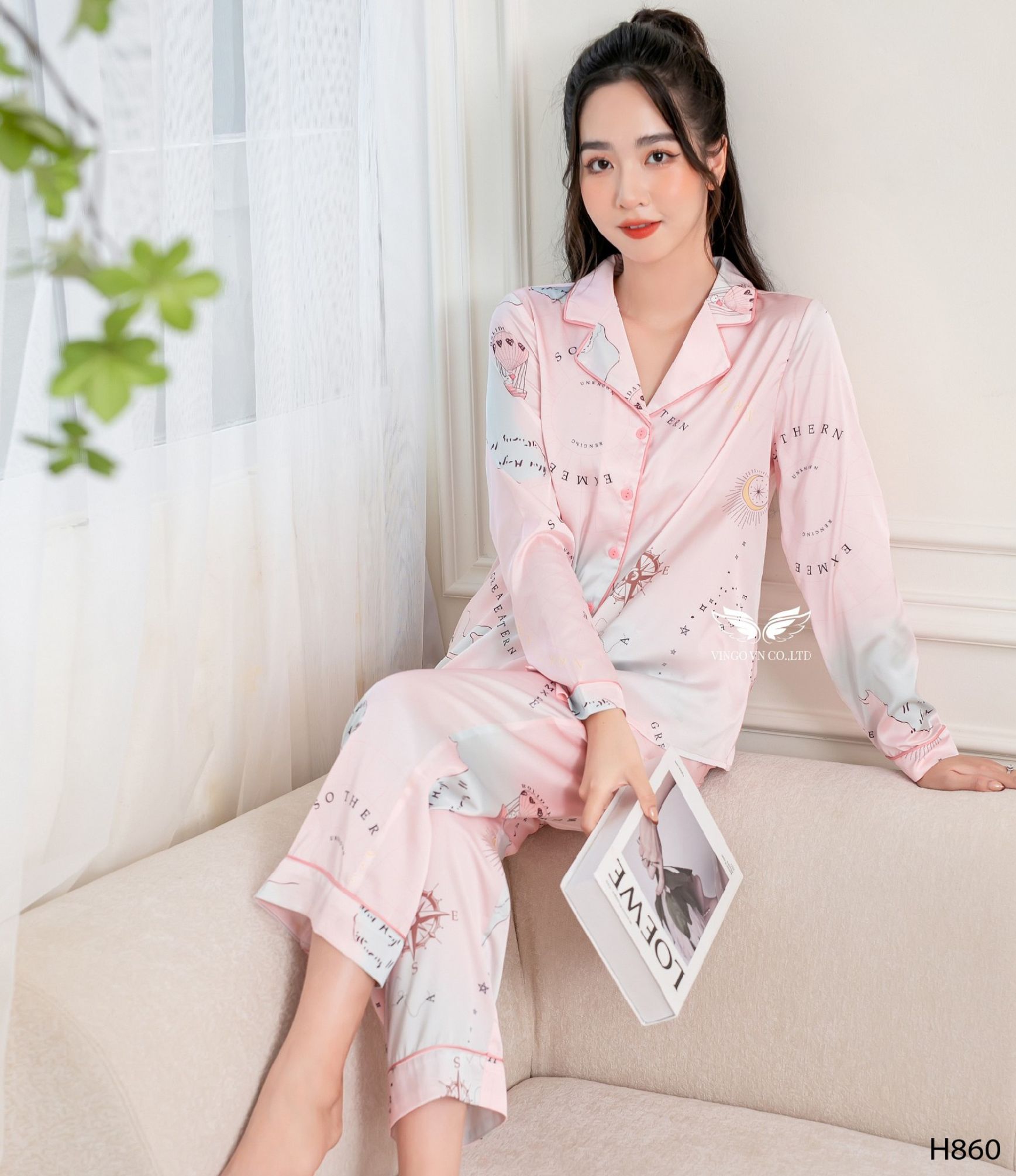 Đồ ngủ nữ pijama lụa mặc nhà H860