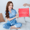 Đồ bộ mặc nhà pijama nữ tay cộc quần dài H888