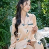 Đồ bộ mặc nhà pijama lụa tay dài quần dài H911