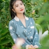 Đồ bộ mặc nhà pijama lụa tay dài quần dài H911