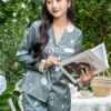 Đồ bộ mặc nhà pijama lụa tay dài quần dài H911