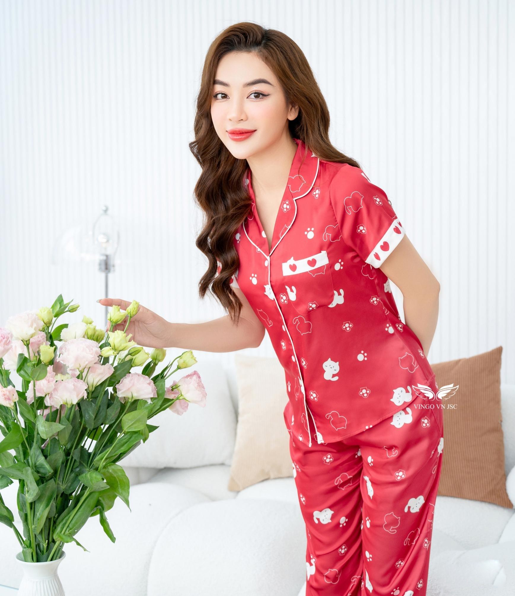 Đồ bộ pijama nữ lụa họa tiết mèo dễ thương H880 VINGO