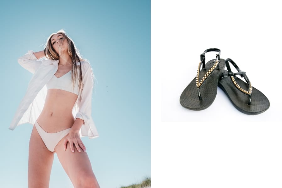 Phối dép sandal với đồ bơi bikini nữ
