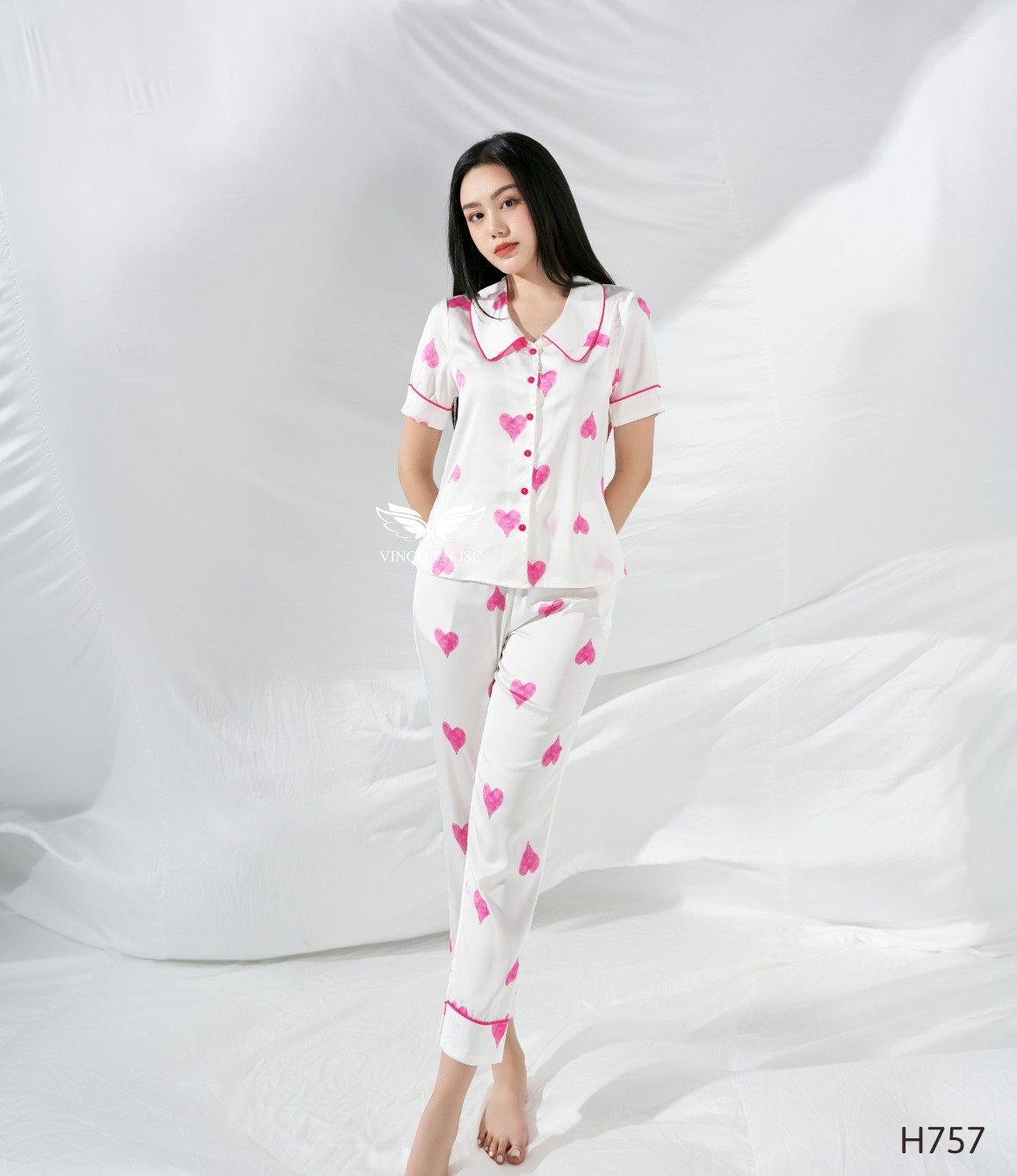 Đồ ngủ nữ pijama lụa tay cộc quần dài H757