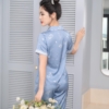 Đồ ngủ nữ lụa mặc nhà tay cộc quần lửng lá hoa trắng H992