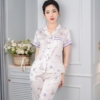 Đồ ngủ nữ pijama lụa tay cộc quần cộc hoa lavender H1004