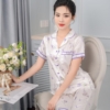 Đồ ngủ nữ pijama lụa tay cộc quần cộc hoa lavender H1004