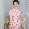 Đồ ngủ nữ pijama lụa tay cộc quần dài họa tiết con mèo trắng đen H969