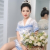 Đồ ngủ nữ pijama lụa mặc nhà tay cộc quần cộc họa tiết hoa phù dung H1001