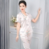 Đồ ngủ nữ lụa pijama mặc nhà tay cộc quần lửng hoa hồng chữ H991