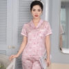Đồ ngủ nữ lụa pijama mặc nhà tay cộc quần dài H1012